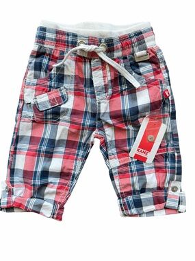 Kanz Baby Boys Plaid Shorts Size 6 Months NWT Red Blue White Cotton Drawstring